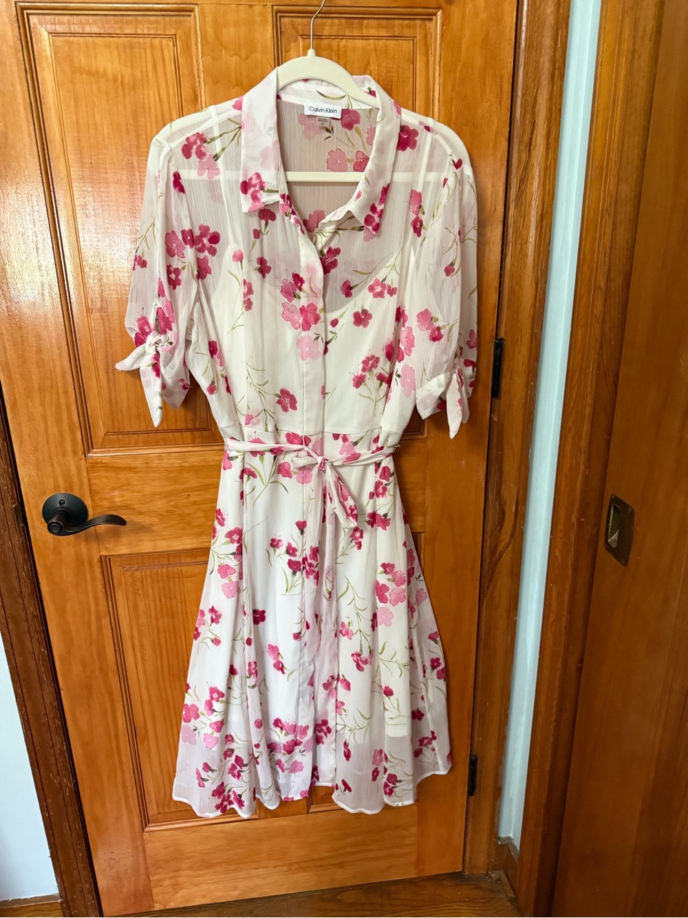 Calvin Klein Cream Midi Dress with Pink Floral Print